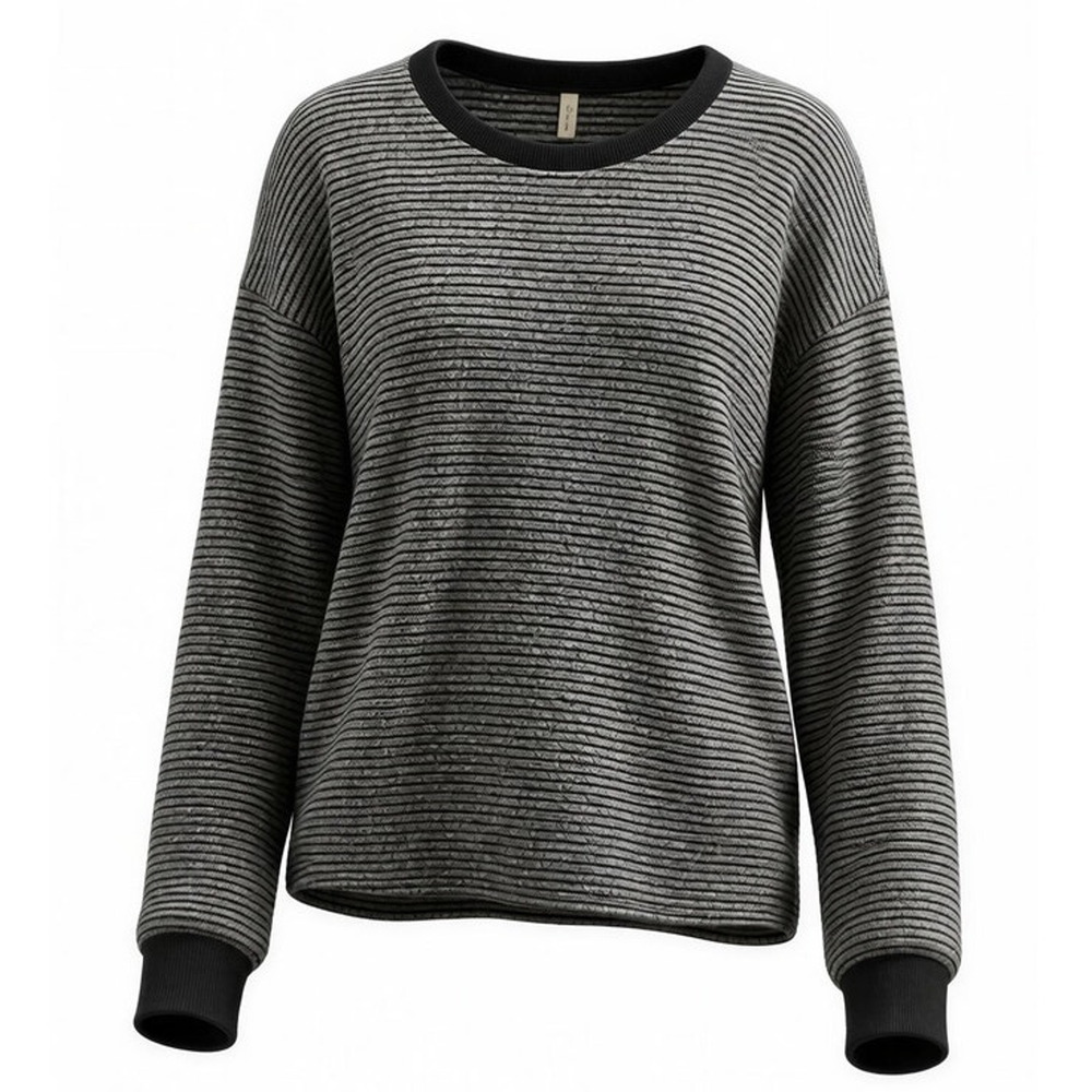 MTS‎ Top Womens Size Medium Black & Gray Striped Long Sleeve Crew Neck Pullover
